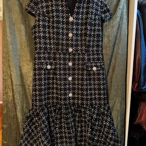 Elegant Black and White Checkered Midi Dress